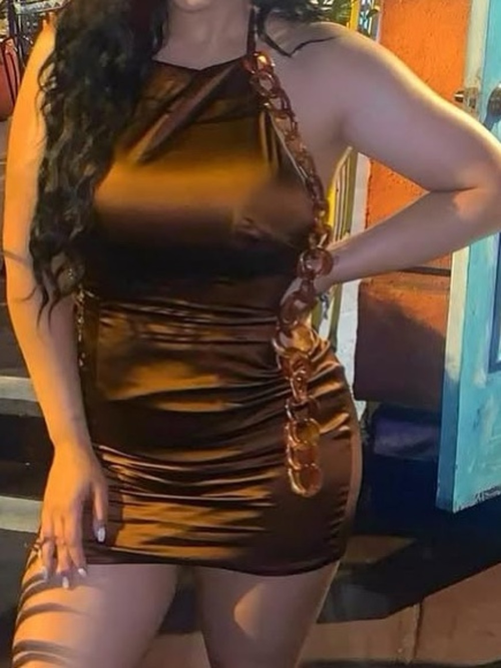 Gabriela Lunna Eclipse Bronze Satin Chain Mini Dress